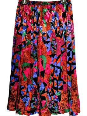 13/14💜'90 Vintage Vivid Geometric A-Line Pleated Skirt - Multicolor